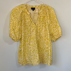 Who What Wear Yellow and White Patterned Blouse